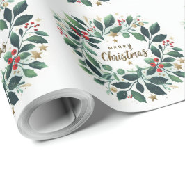 Papel De Presente Feliz Natal Mistletoe Wreath