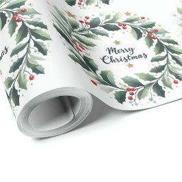 Papel De Presente Feliz Natal Mistletoe Wreath