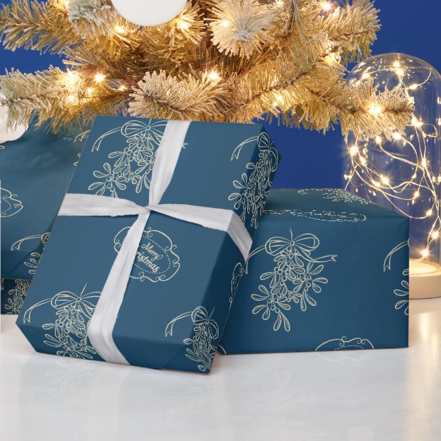 Papel De Presente Feliz Natal Mistletografia Azul (Feriados)