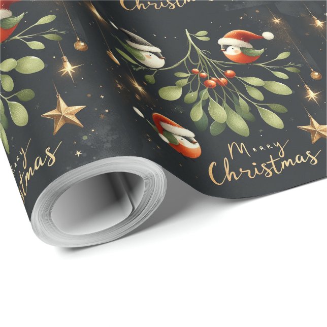 Papel De Presente Feliz Natal MistletoPapais noeis Robin (Ponta do rolo)