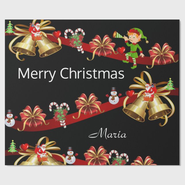 Papel De Presente Feliz Natal Molhando Papais noeis Elf Snowman (Aberto)