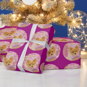 Papel De Presente Feliz Natal & Nome, Cachorro Bonito, Violeta Verme