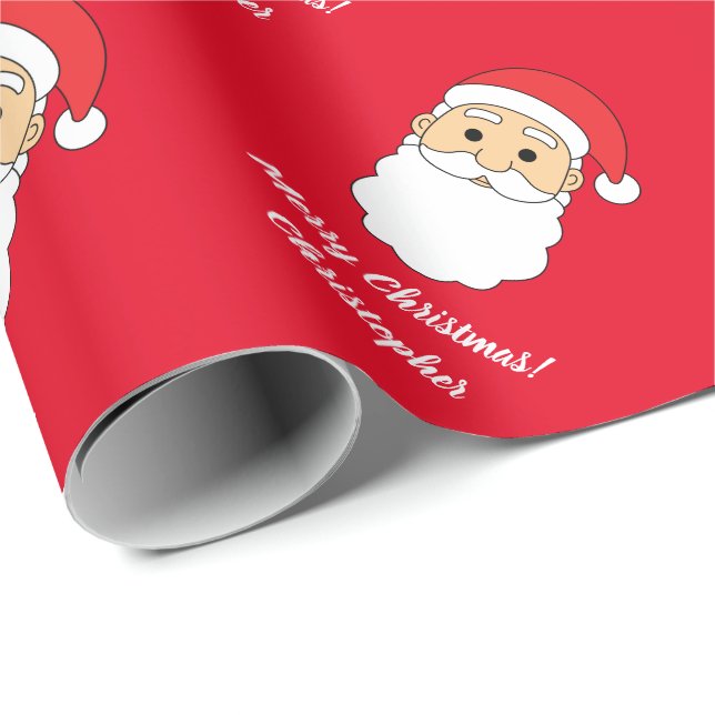Papel De Presente Feliz Natal Nome Personalizado Papai Noel Vermelho (Ponta do rolo)