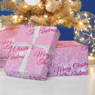Papel De Presente Feliz Natal, Nomes, Fuchsia Script, Glitter