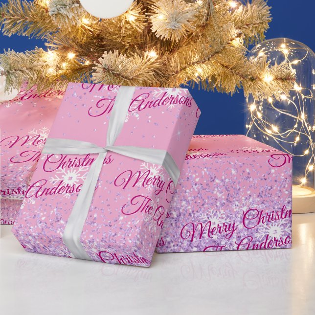 Papel De Presente Feliz Natal, Nomes, Script Fuchsia, Brilho (Feriados)