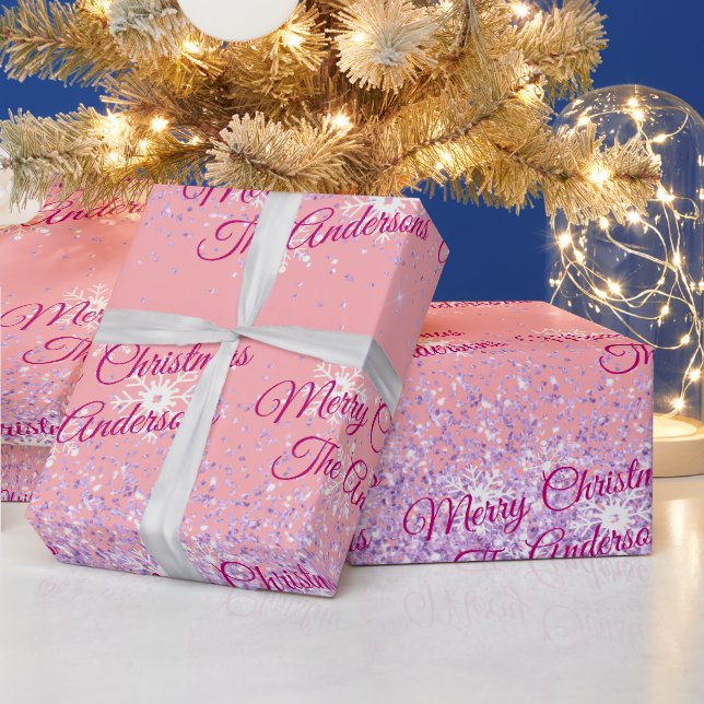 Papel De Presente Feliz Natal, Nomes, Script Fuchsia, Brilho (Feriados)