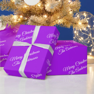 Papel De Presente Feliz Natal, Nomes, White Script em Roxo