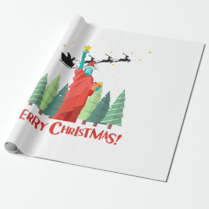Papel De Presente Feliz Natal Nova Iorque Santa Claus Estátua Do Lib