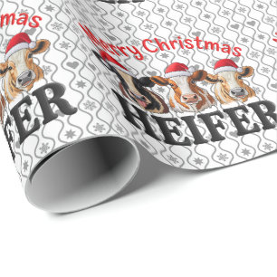 Papel De Presente Feliz Natal Novilha Vaca Engraçada Natal Férias