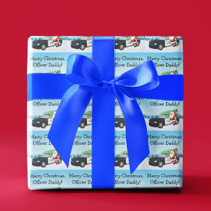 Papel De Presente Feliz Natal Oficial Papai Noel Com Carro de Políci