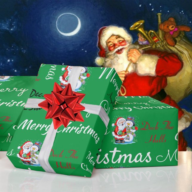 Papel De Presente Feliz Natal ou faça feliz feriado verde (Criador carregado)