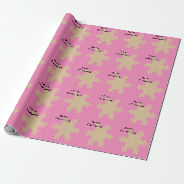 Papel De Presente Feliz Natal Padrões de Floco de Neve em Ouro Rosa  (Desenrolado)