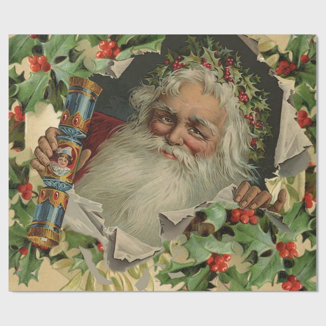 Papel De Presente Feliz Natal Pai Natal Claus Antiquado clássico (Aberto)
