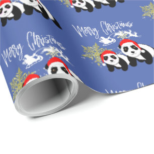 Papel De Presente Feliz Natal Panda Bears Floco de Neve Padrão Fres