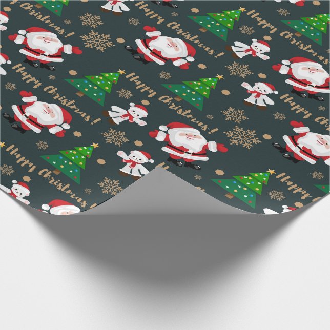 Papel De Presente Feliz Natal, Papai Noel, Árvore de Natal, Urso  (Ponta)