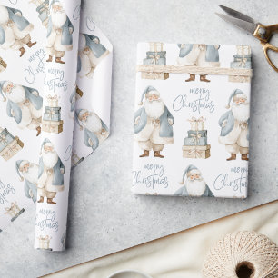 Papel De Presente Feliz Natal Papai Noel Azul