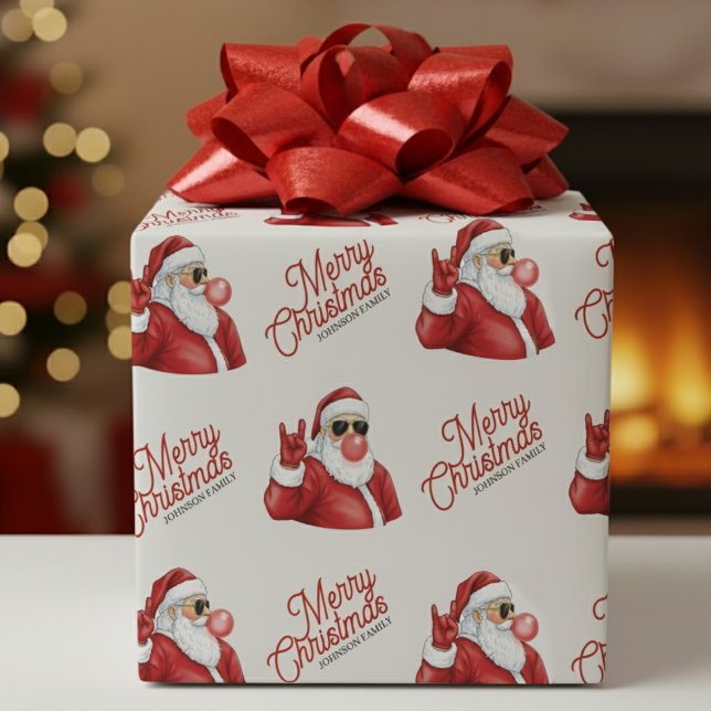 Papel De Presente Feliz Natal Papai Noel de Óculos de Sol Estampado (Merry Christmas Santa Claus in Sunglasses Pattern Wrapping Paper
)