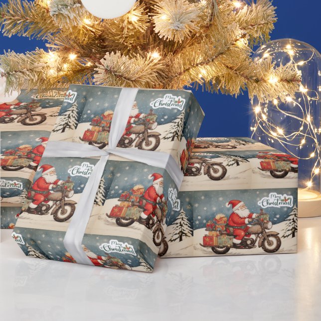 Papel De Presente Feliz Natal Papai Noel em Moto (Feriados)