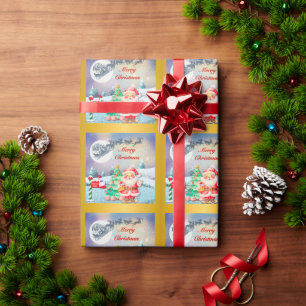 Papel De Presente Feliz Natal Papai Noel, Trenó, Rena, Floco de Neve