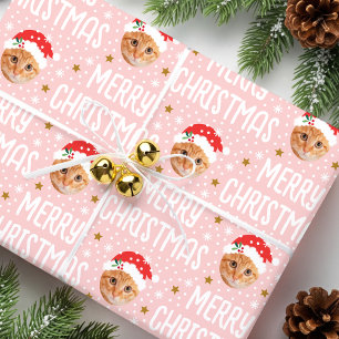 Papel De Presente Feliz Natal Papai Noel Um Foto Rosto Fofo Rosa