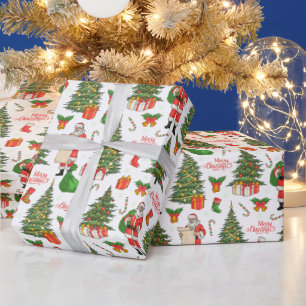 Papel De Presente Feliz Natal Papai Noel Verificando Sua Lista Árvor