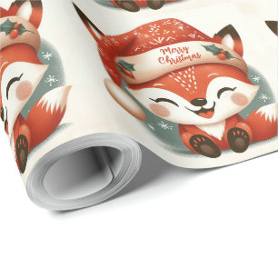 Papel De Presente Feliz Natal Papais noeis bonitos Raposa sorrindo