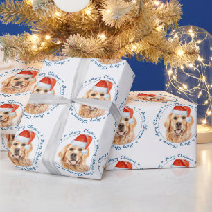 Papel De Presente Feliz Natal Papais noeis Cachorro Ouro Retriever