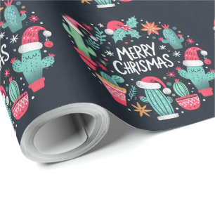 Papel De Presente Feliz Natal Papais noeis de cacto