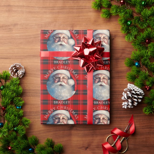 Papel De Presente Feliz Natal Papais noeis Red Xadrez Nome Personali (Presente de Natal)