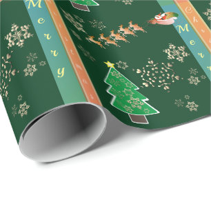Papel De Presente "Feliz Natal", Papais noeis Reindeer & Snowflakes