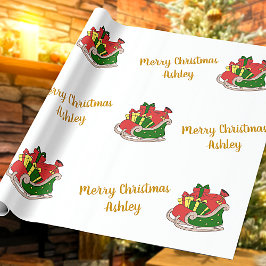 Papel De Presente Feliz Natal Papais noeis Vintage Sleigh Nome Perso