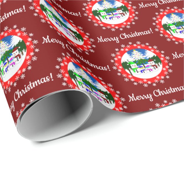 Papel De Presente Feliz Natal! Papel de enrolamento da família Snowm (Ponta do rolo)