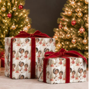 Papel De Presente Feliz Natal para Crianças Afro-Americanas