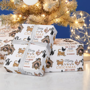 Papel De Presente Feliz Natal para Gato Personalizado e Frango Engra