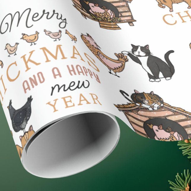 Papel De Presente Feliz Natal para Gato Personalizado e Frango Engra (Criador carregado)
