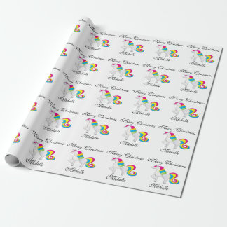 Papel De Presente Feliz Natal Personalize Nome com Unicórnio