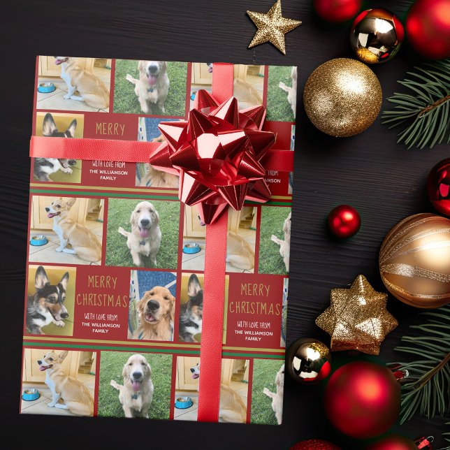 Papel De Presente Feliz Natal Pet Foto Colagem Personalizada Proprie (Criador carregado)