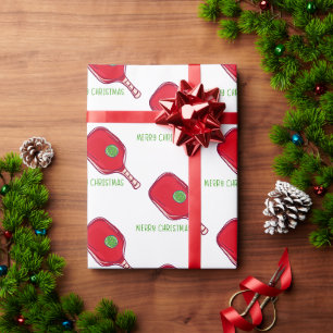 Papel De Presente Feliz Natal Pickleball / Remos Vermelhos & Verde P