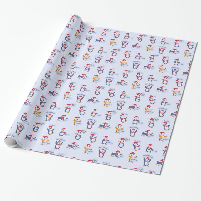 Papel De Presente Feliz Natal Pinguins (Desenrolado)