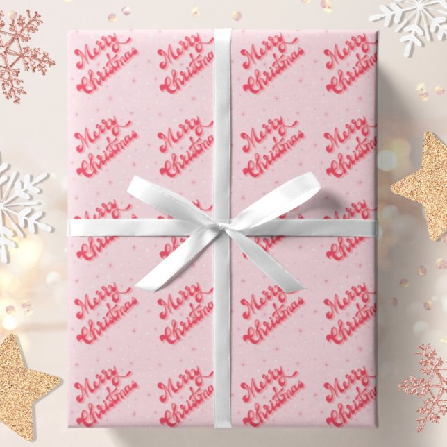 Papel De Presente Feliz Natal Pink Estrelas Feriado (Criador carregado)