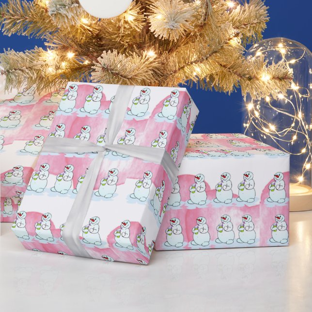 Papel De Presente Feliz Natal Pink Snowman Wrappaper (Feriados)