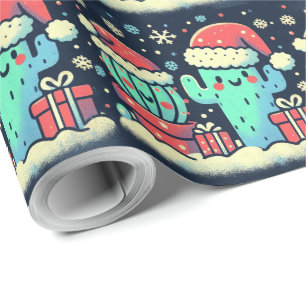 Papel De Presente Feliz Natal, plantas de cacto Papai Noel