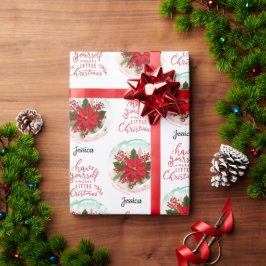 Papel De Presente Feliz Natal Poinsettia nome personalizável
