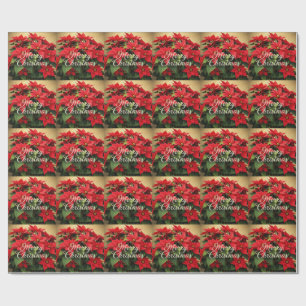 Papel De Presente Feliz Natal Poinsettias Vermelhas