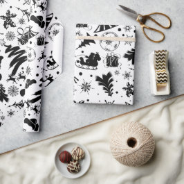 Papel De Presente Feliz Natal preto e branco elegante