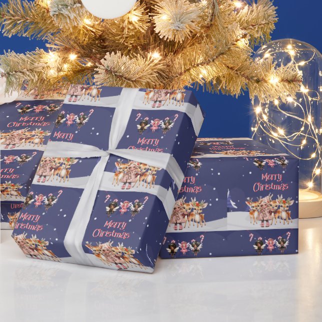 Papel De Presente Feliz Natal Rapariga Reindeer Candy Candy Fairies (Feriados)