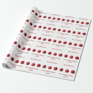 Papel De Presente Feliz Natal Red Balls com texto