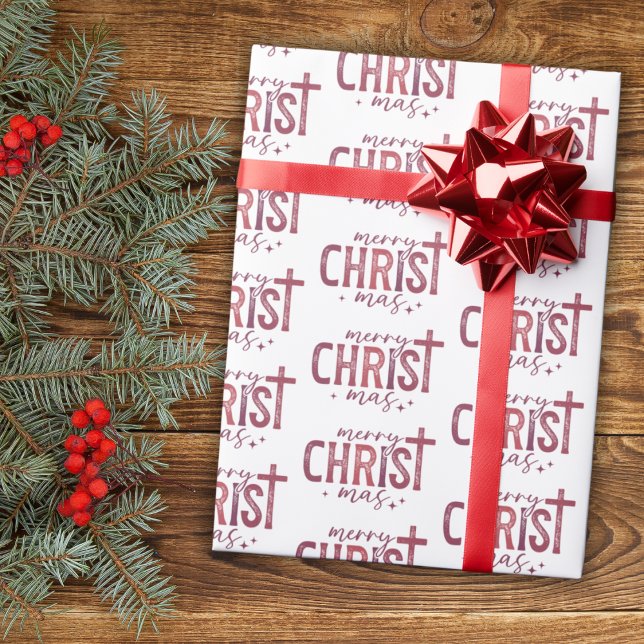 Papel De Presente Feliz Natal Religioso Cristão Vermelho Moderno (Criador carregado)