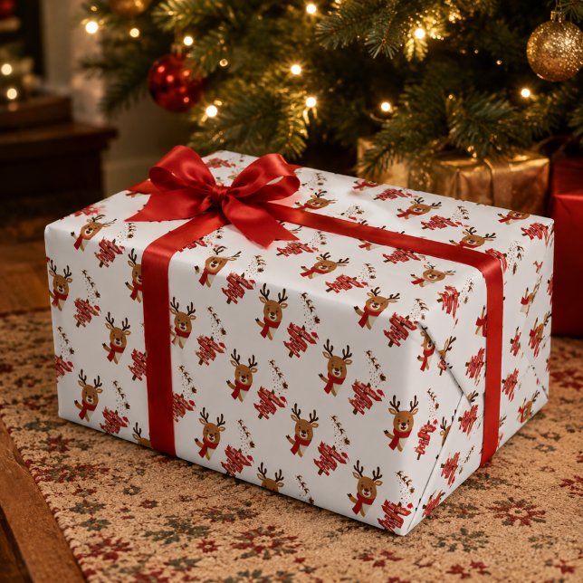 Papel De Presente Feliz Natal Rena Fofa Feriado (Criador carregado)