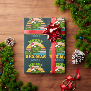 Papel De Presente Feliz Natal Rex-mas Dinossauro Nome Personalizado